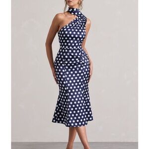 Club L London Polka Dot Asymmetrical Midi Dress